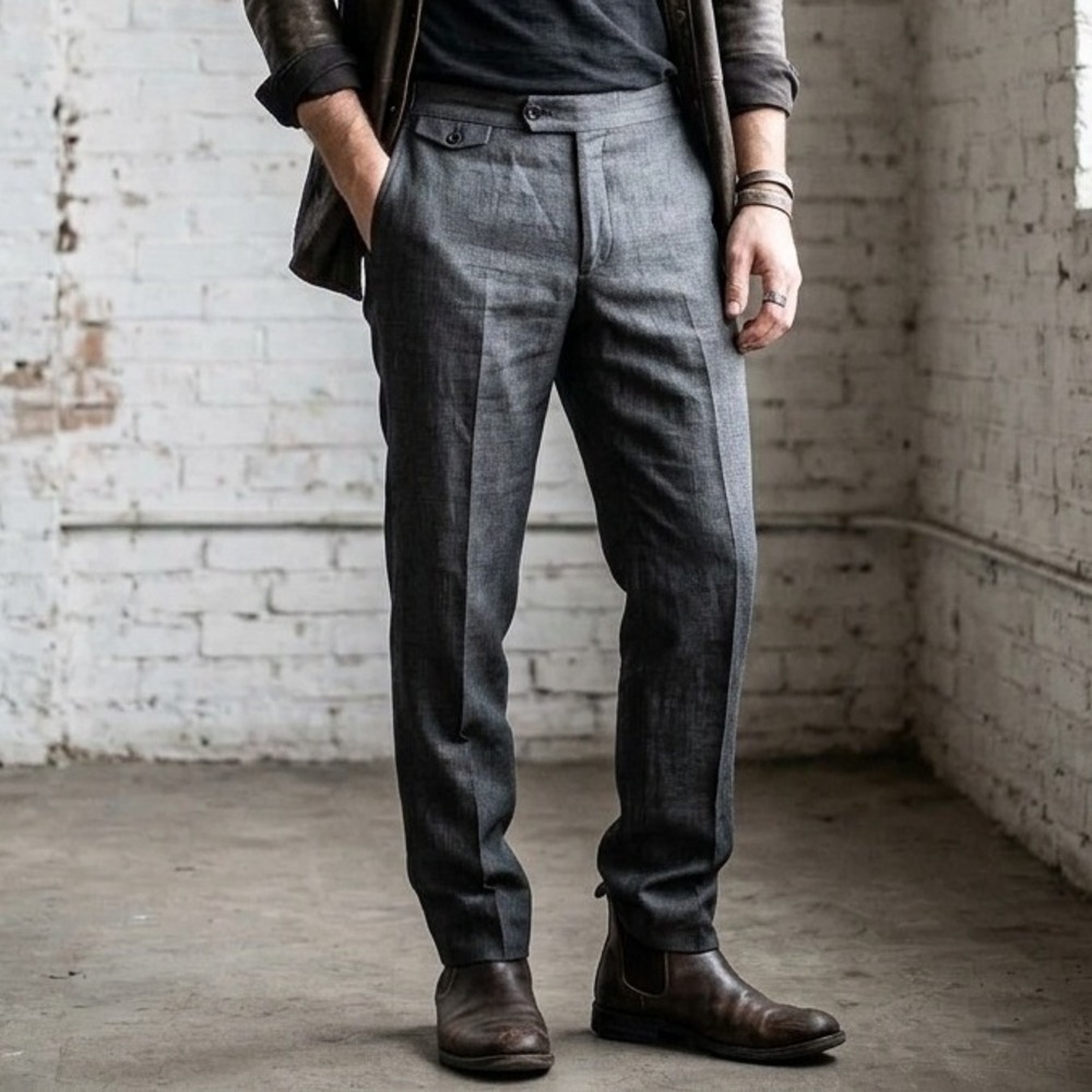 John Varvatos Mens Pants 46 32 Waist Grey Wool Linen Flat Front Side Adjuster